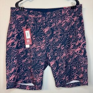 Report Collection Men's Print Tropical Swim Short Navy Stretch with Pink